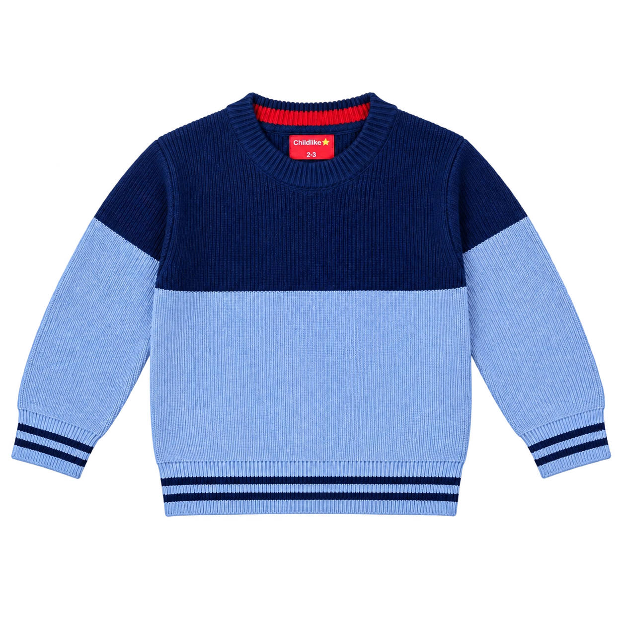 Navy and powder blue children’s knitted sweater from the Sweaters winter collection